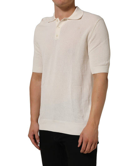 Off White Cotton Collared Men Polo T-shirt