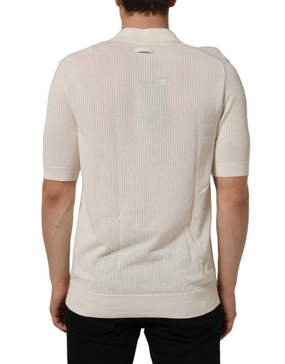 Off White Cotton Collared Men Polo T-shirt