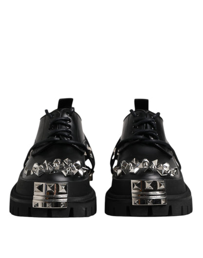 Black Studded Leather Hi-Trekking Derby Men Shoes