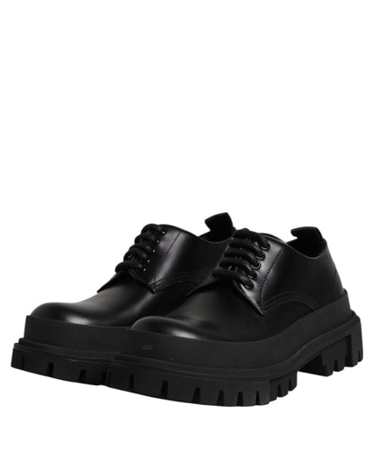 Black Leather Hi-Trekking Derby Shoes