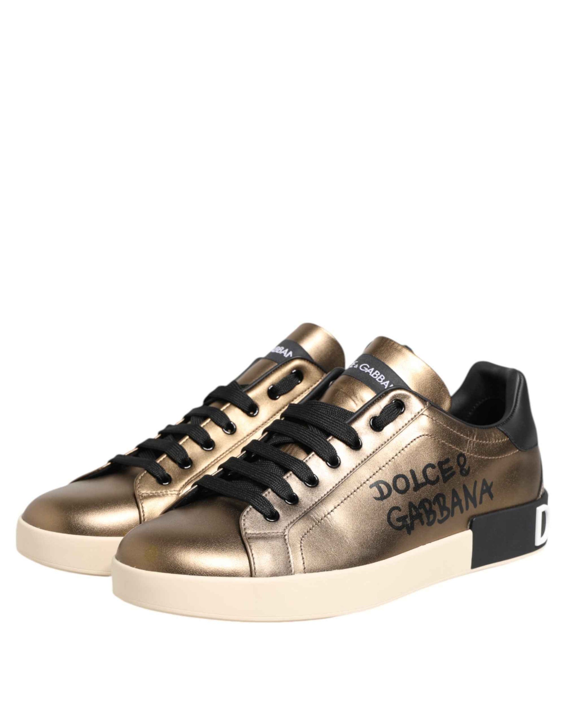 Gold Portofino Calf Leather Sneakers Shoes