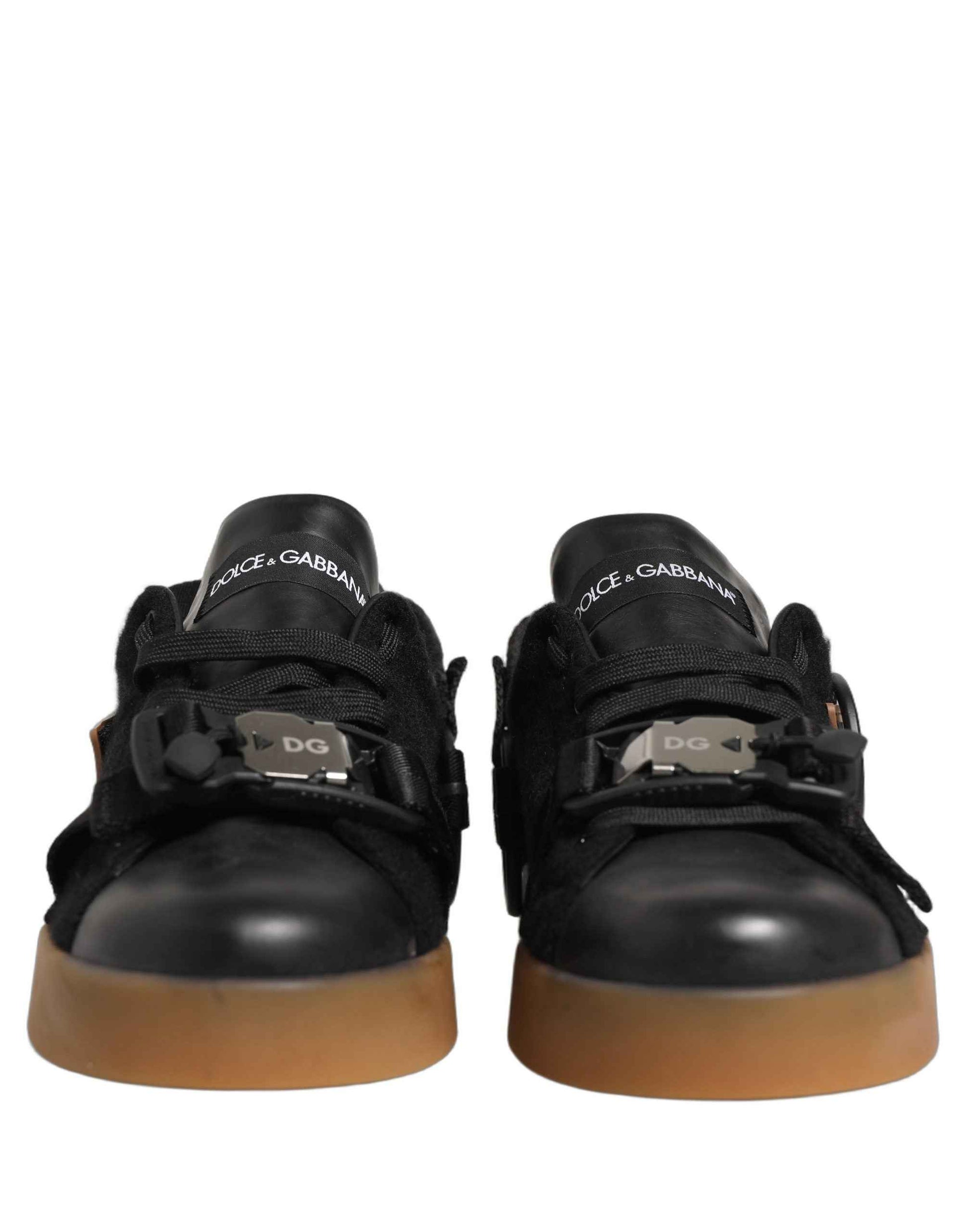 Black Felt Leather Low Top Sneaker Shoes