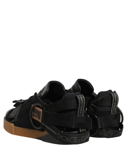 Black Felt Leather Low Top Sneaker Shoes