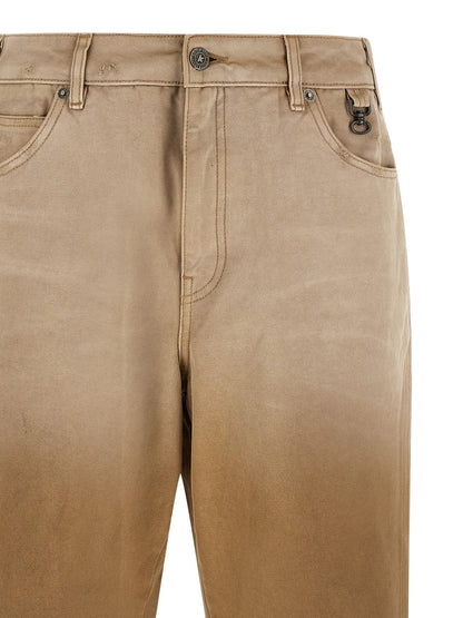 Beige Cotton Casual Pants