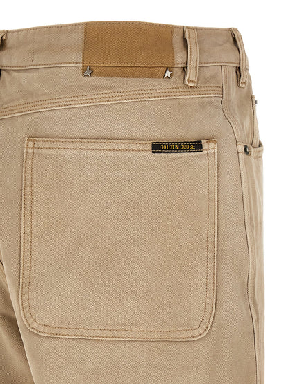 Beige Cotton Casual Pants