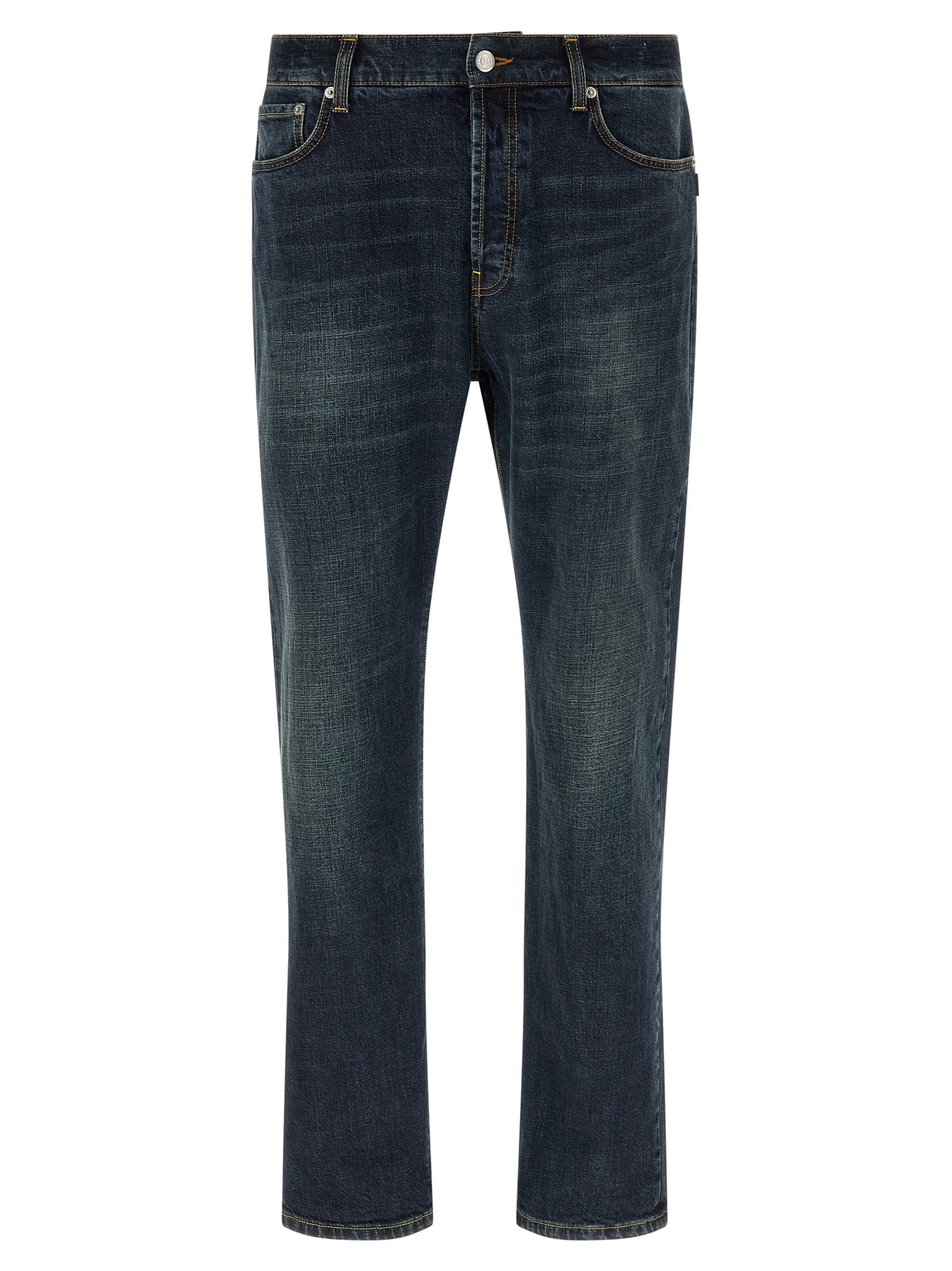 Blue Cotton Straight-Leg Jeans