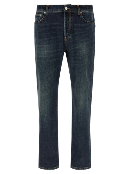Blue Cotton Straight-Leg Jeans