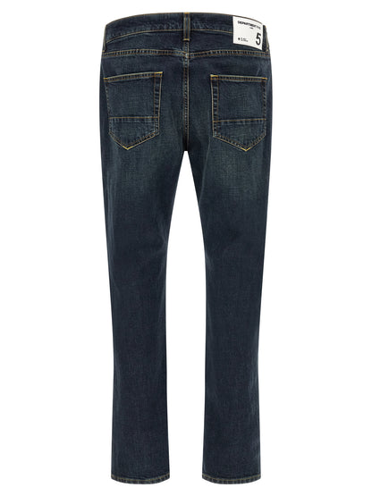 Blue Cotton Straight-Leg Jeans