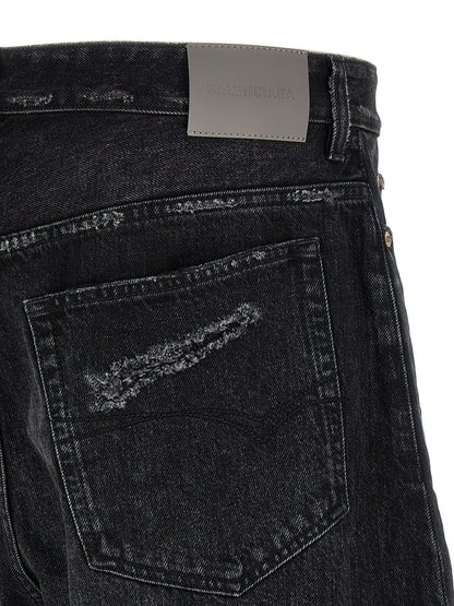 Black Cotton Cropped Jeans