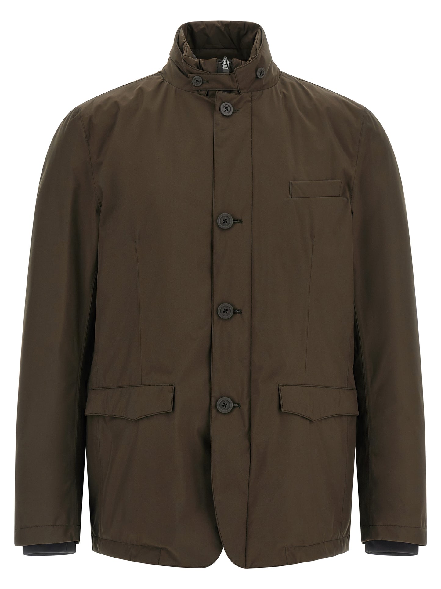 Brown Polyester Full-Length Jacket