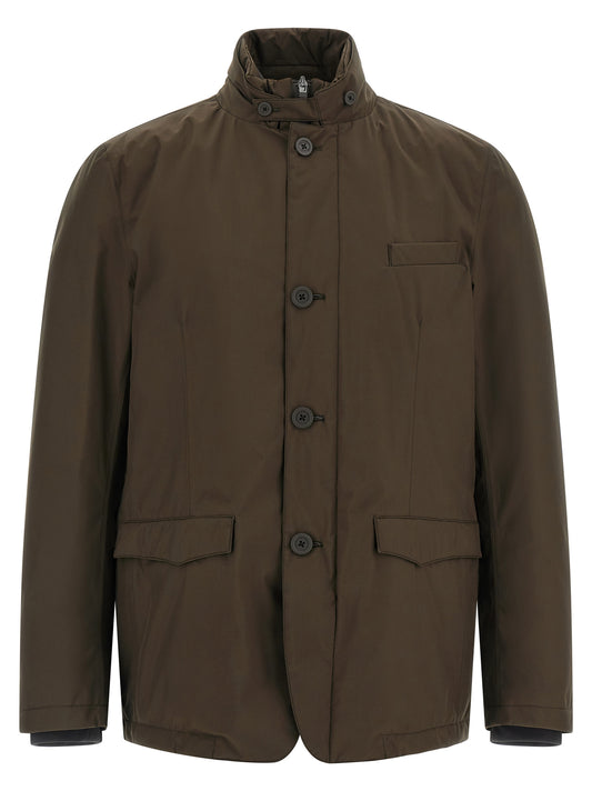 Brown Polyester Full-Length Jacket