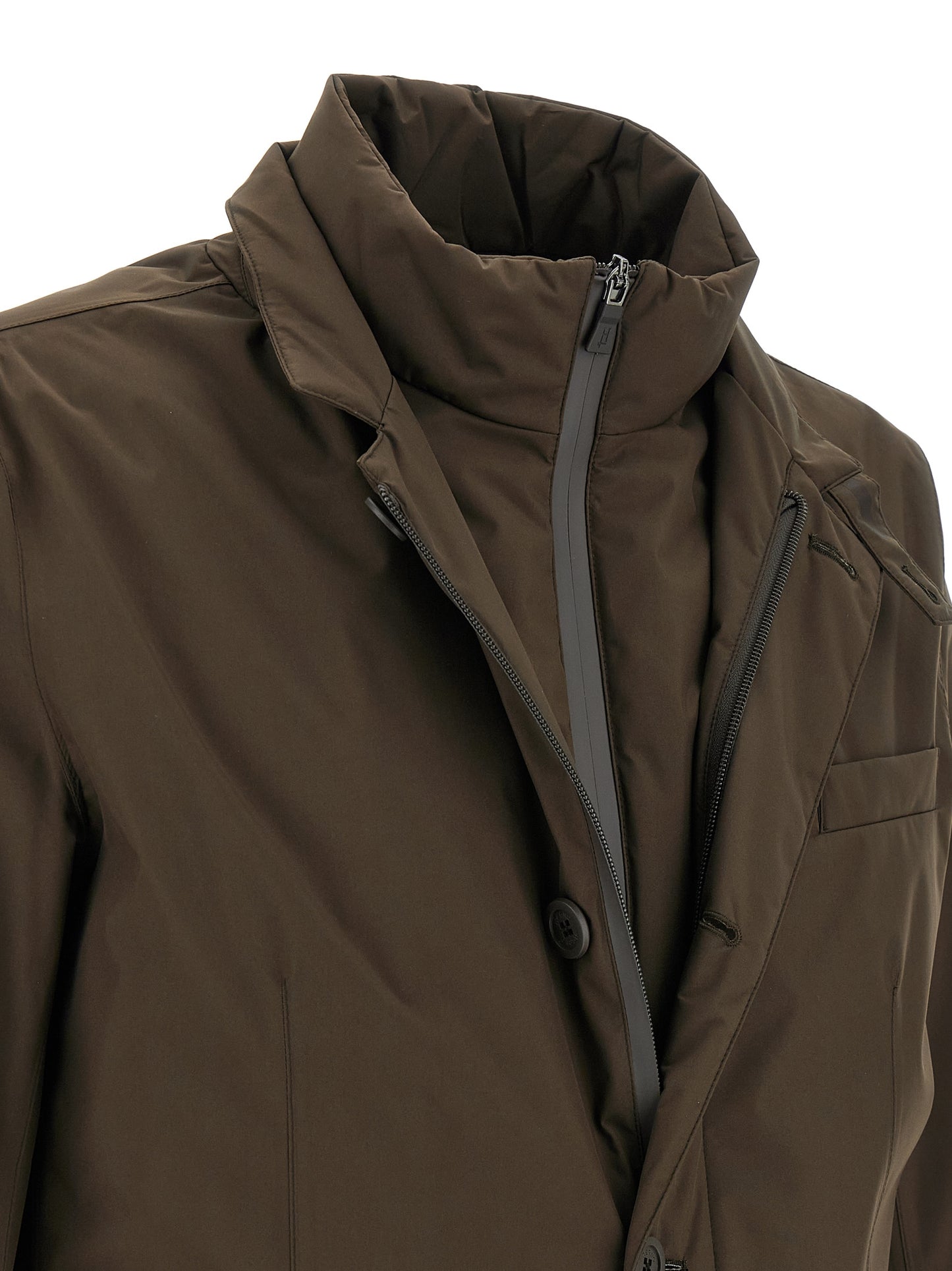 Brown Polyester Full-Length Jacket