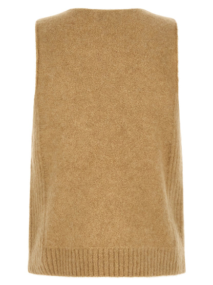 Beige Wool Sleeveles Sweater