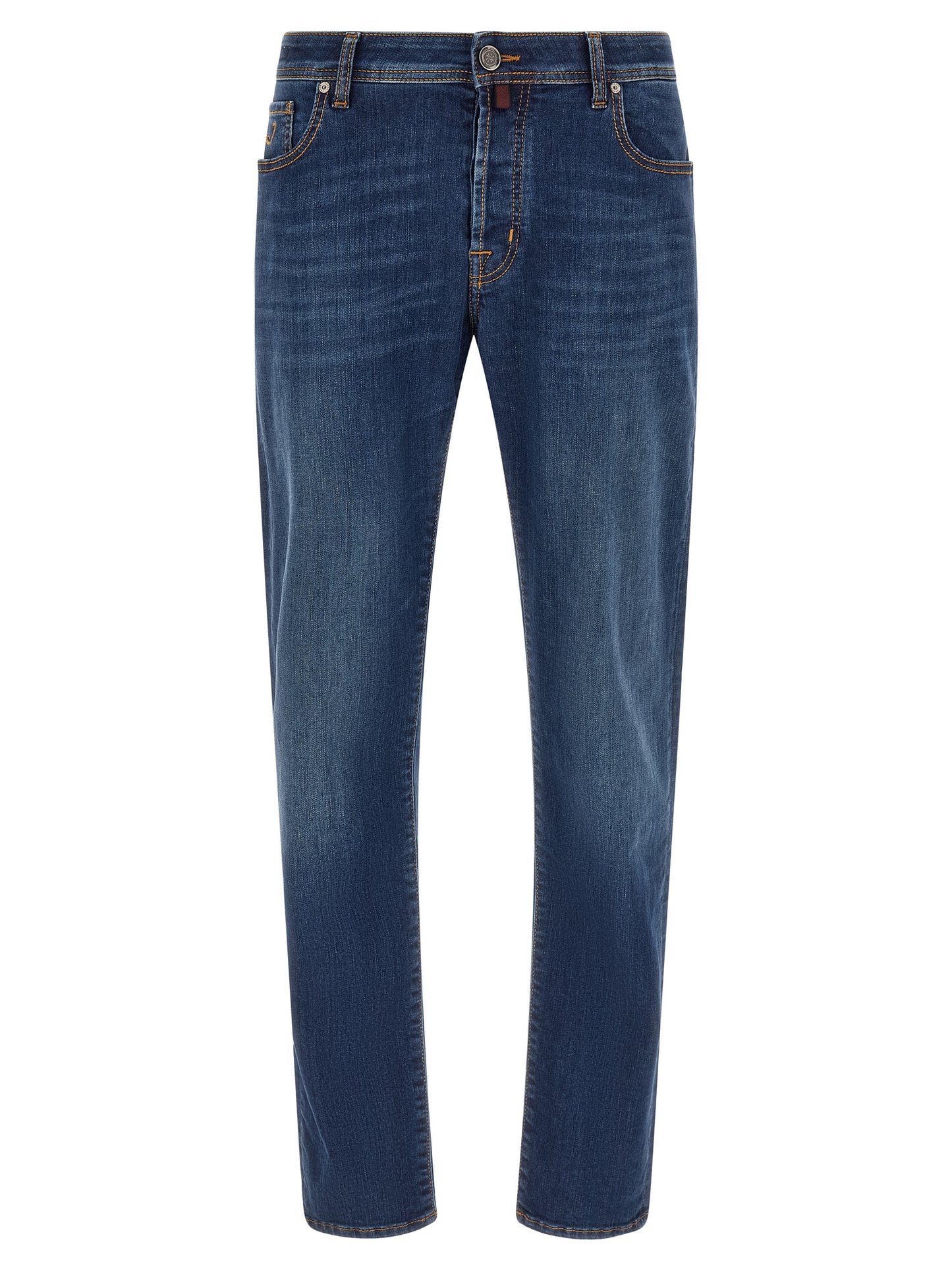 Blue Cotton Straight-Leg Jeans