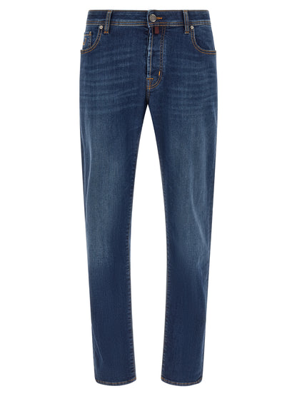 Blue Cotton Straight-Leg Jeans