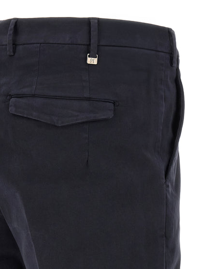 Blue Cotton Casual Pants