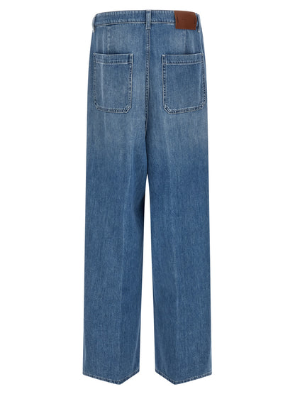 Blue Cotton High-Waisted Jean