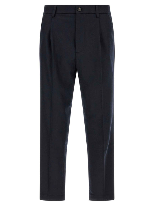 Blue Wool Casual Pants