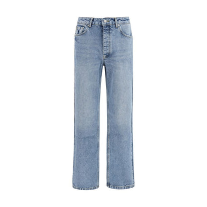 Blue Cotton Straight-Leg Jeans
