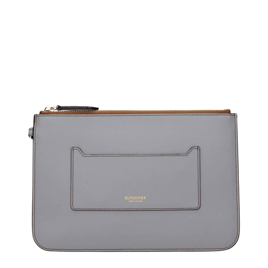 Gray Leather Clutch Bag