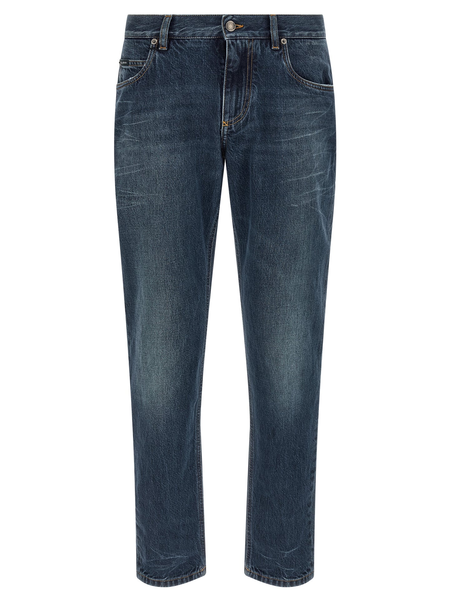 Blue Cotton Straight-Leg Jeans