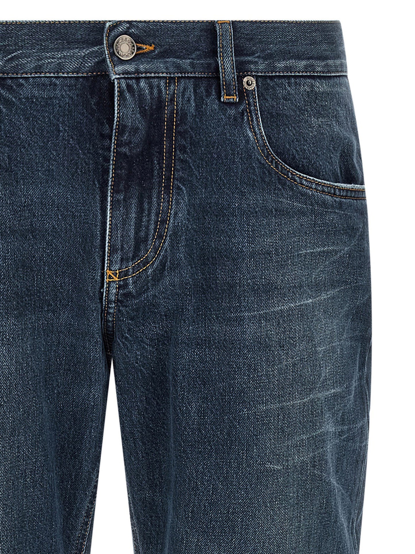 Blue Cotton Straight-Leg Jeans