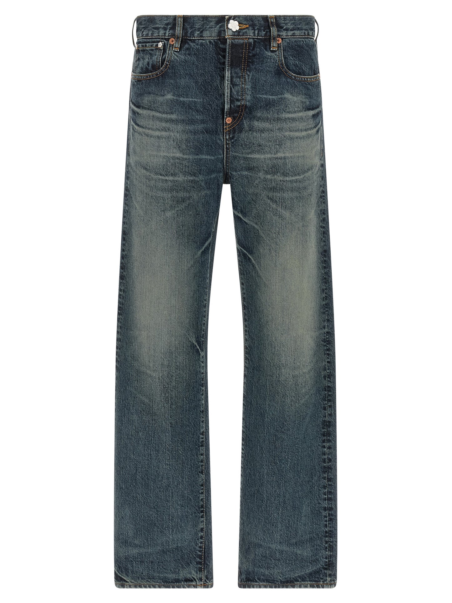 Blue Cotton Straight-Leg Jeans