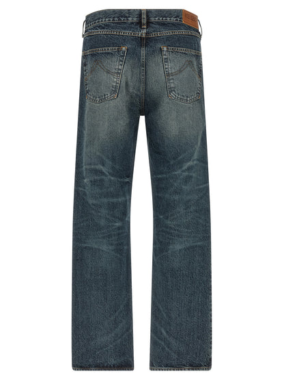 Blue Cotton Straight-Leg Jeans
