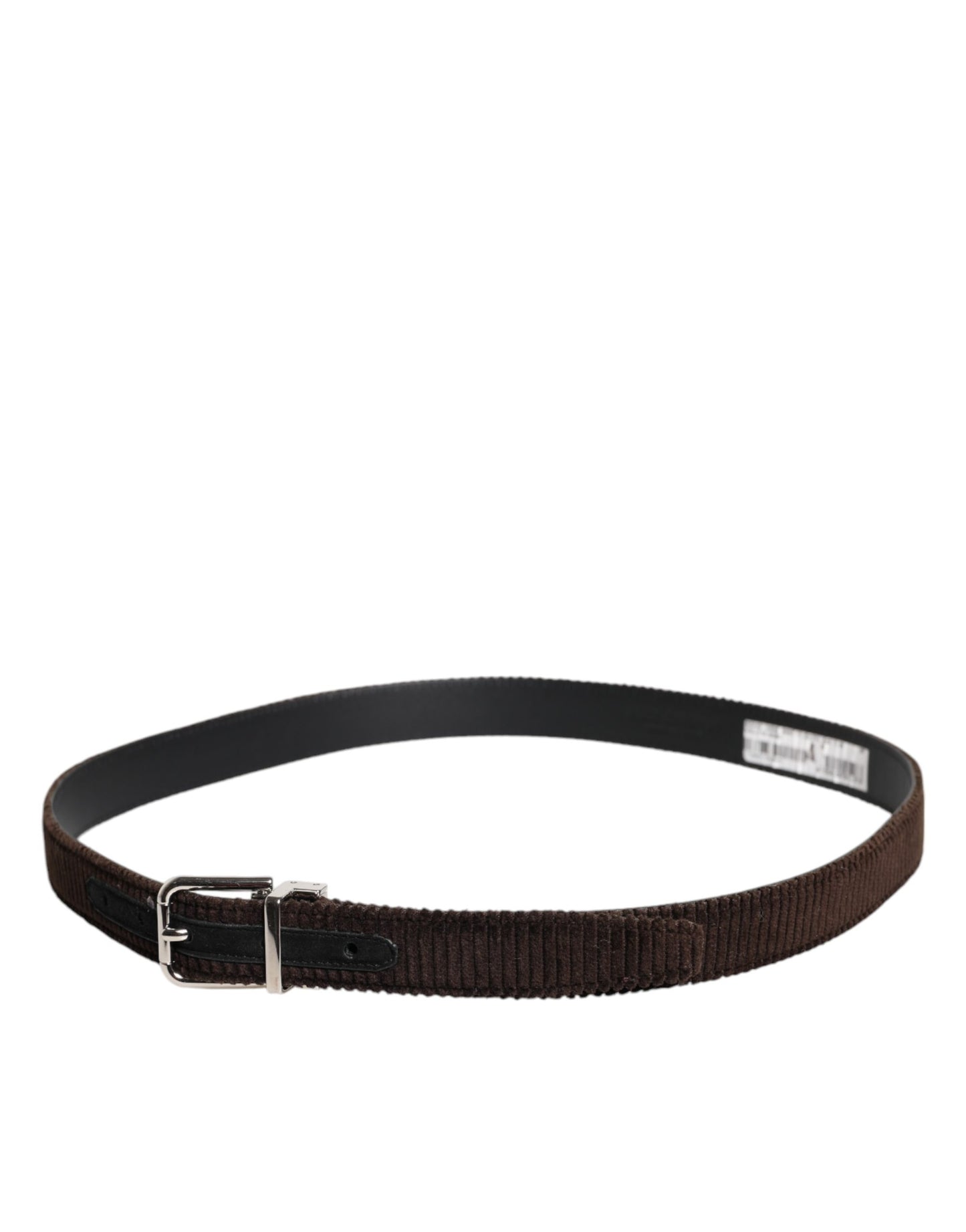 Men Brown Velvet Ridged Silver Buckle Belt