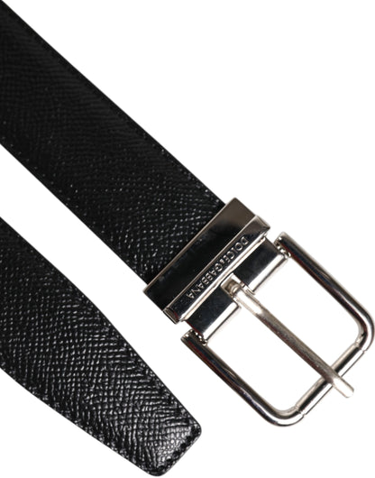 Black Calf Leather Classic Silver Buckle Belt