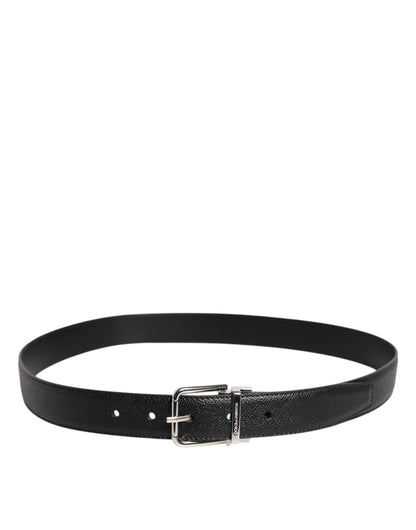 Black Calf Leather Classic Silver Buckle Belt
