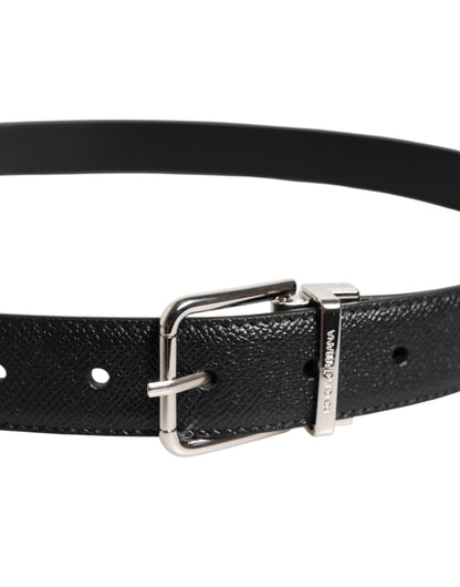 Black Calf Leather Classic Silver Buckle Belt