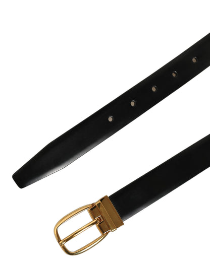 Black Leather Gold Tone Metal Buckle Belt