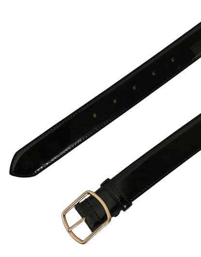 Black Patent Leather Gold Metal Buckle Belt