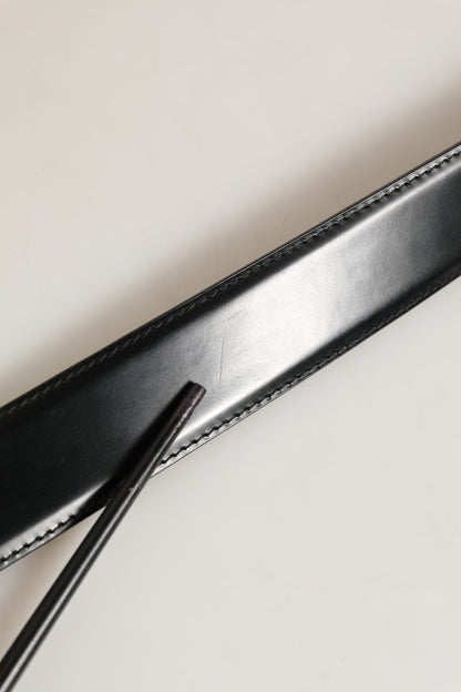 Black Leather Gold Logo Engraved Buckle Belt