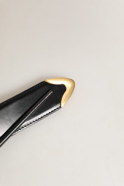Black Leather Gold Logo Engraved Buckle Belt