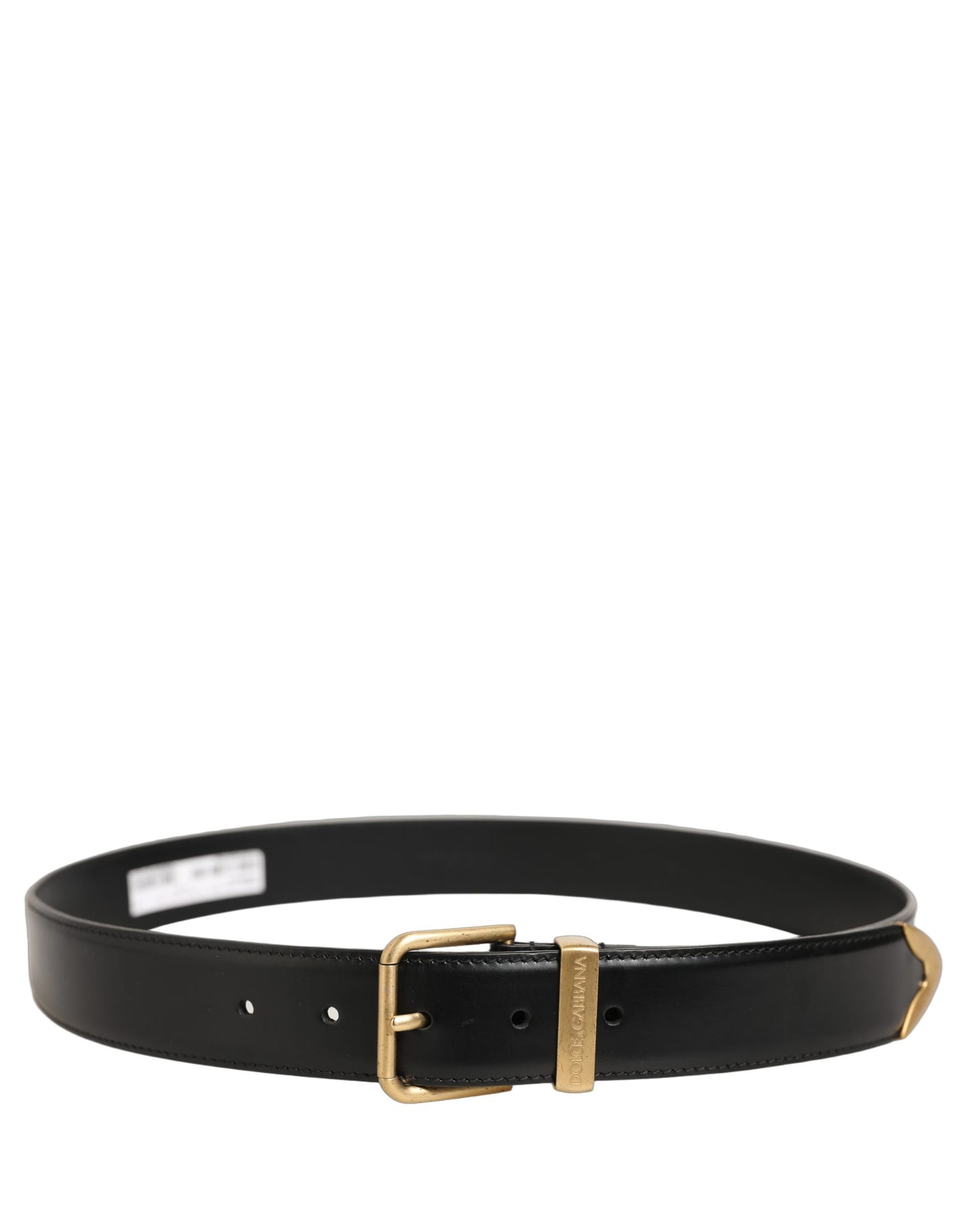 Black Leather Gold Logo Engraved Buckle Belt
