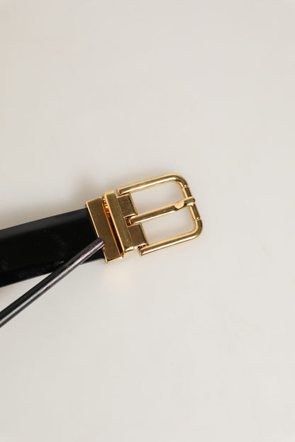 Black Classic Leather Gold Tone Buckle Belt