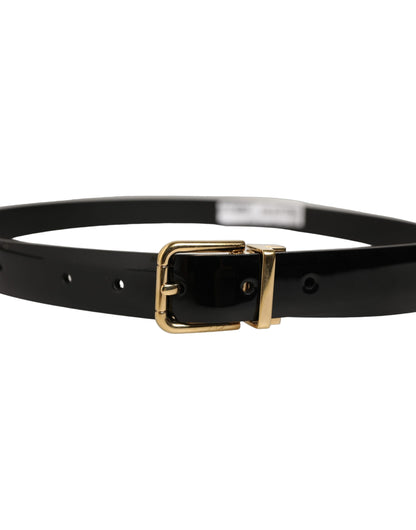 Black Classic Leather Gold Tone Buckle Belt