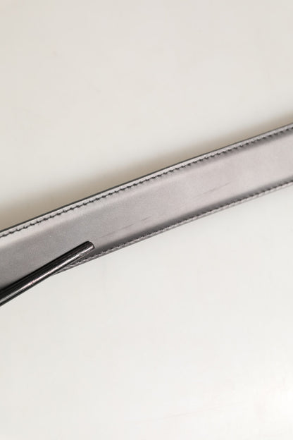 Dark Gray Leather Metal Buckle Classic Belt
