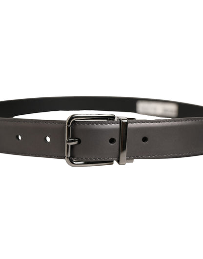 Dark Gray Leather Metal Buckle Classic Belt