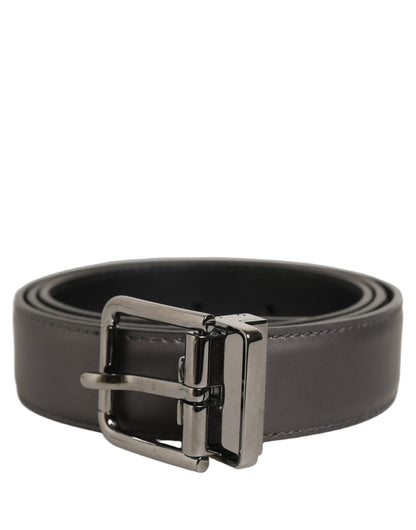 Dark Gray Leather Metal Buckle Classic Belt