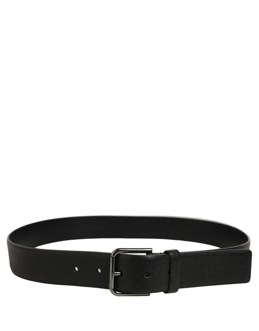 Black Calf Leather Classic Silver Buckle Belt