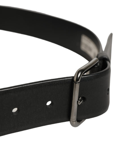 Black Calf Leather Classic Silver Buckle Belt