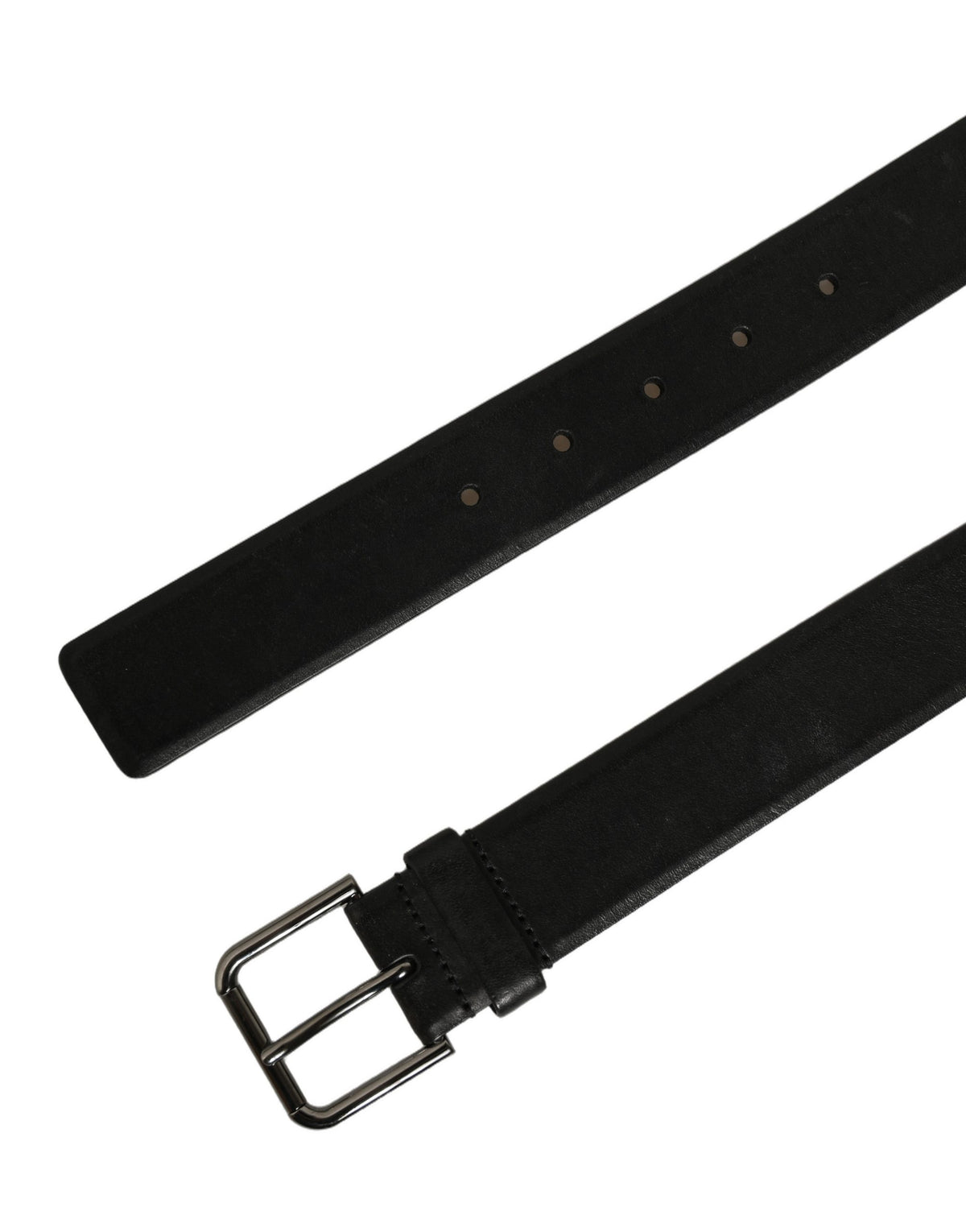 Black Calf Leather Classic Silver Buckle Belt