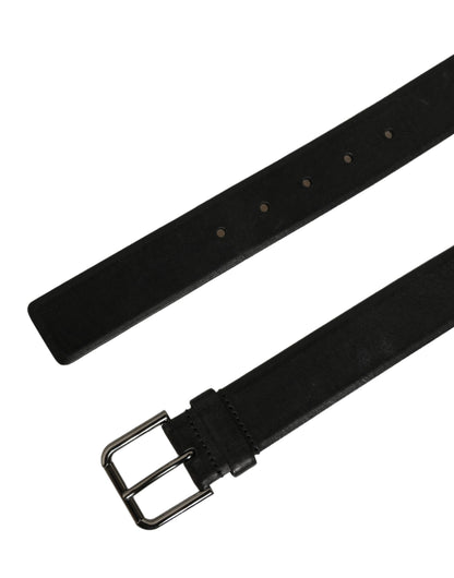 Black Calf Leather Classic Silver Buckle Belt
