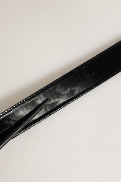 Black Patent Leather Silver Metal Buckle Belt