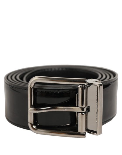 Black Patent Leather Silver Metal Buckle Belt