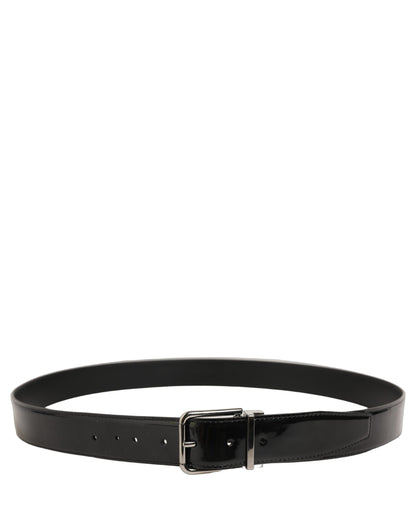 Black Patent Leather Silver Metal Buckle Belt