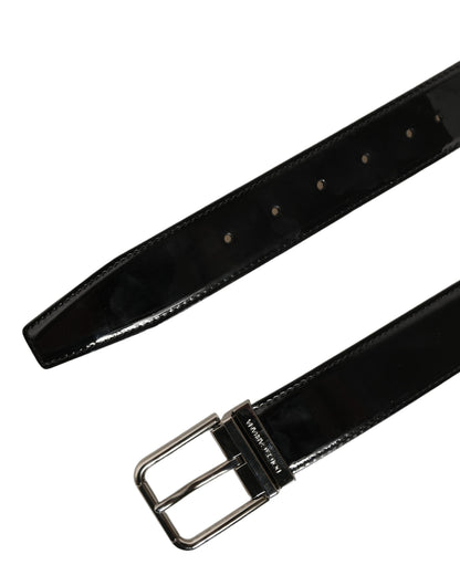 Black Patent Leather Silver Metal Buckle Belt